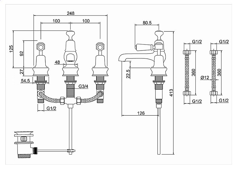 Смеситель для раковины Burlington Regent KER12-QT купить в интернет-магазине сантехники Sanbest